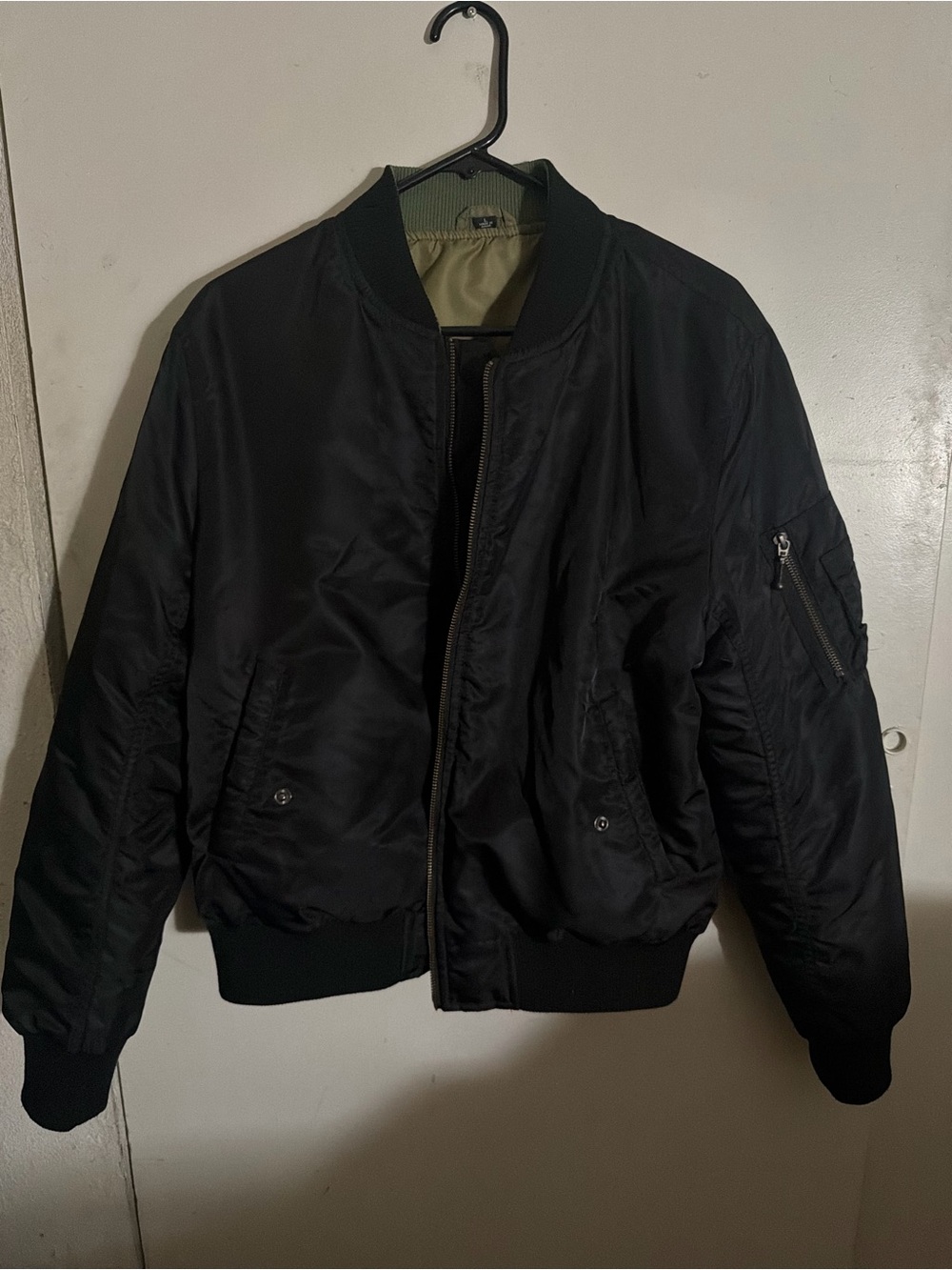 Men's Black Bomber Jacket with Ribbed Trim